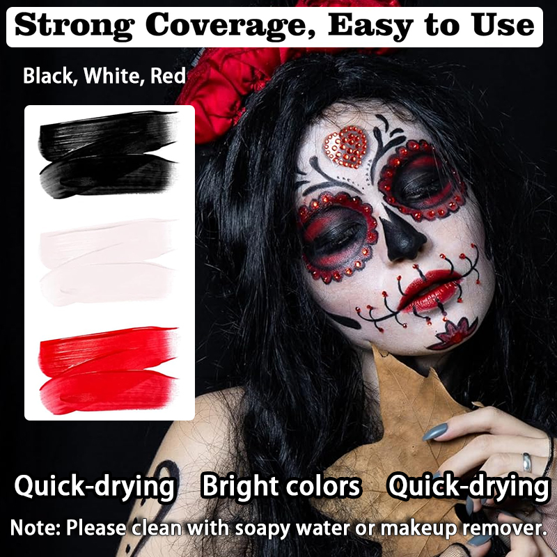 3pcs Black White Red Water‑Bas - Cosplay Prop Paint ulasan dan harga
